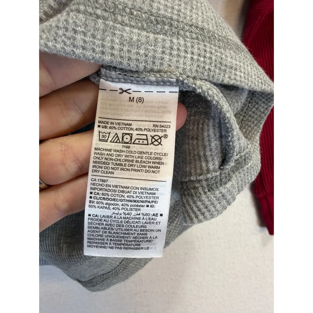 Old Navy Kids Grey Burgundy Raglan Waffle Knit Thermal Shirt Size M 8 Baseball